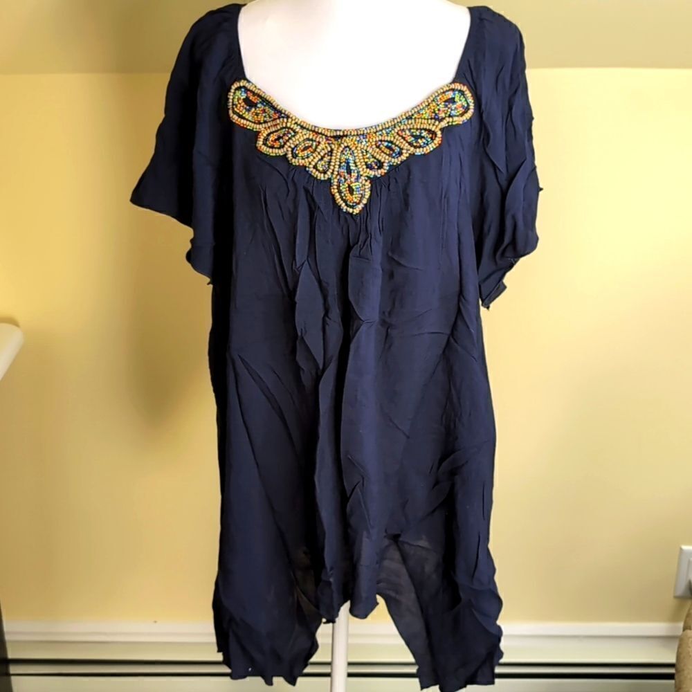 Cato Woman 22/24 Flutter Sleeve Beaded Blouse, NEW